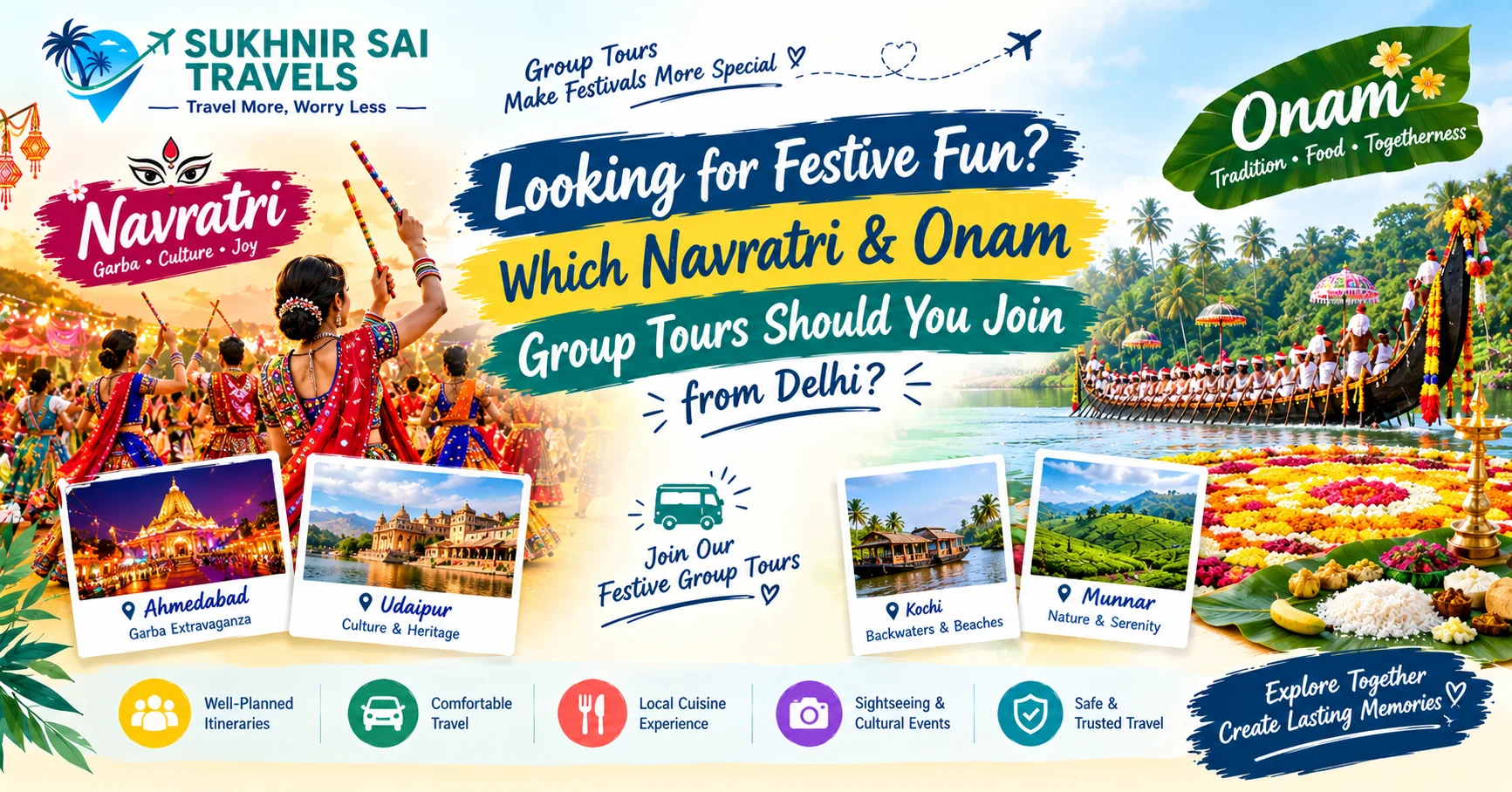 Navratri Onam group tours from Delhi – Gujarat garba and Kerala backwaters